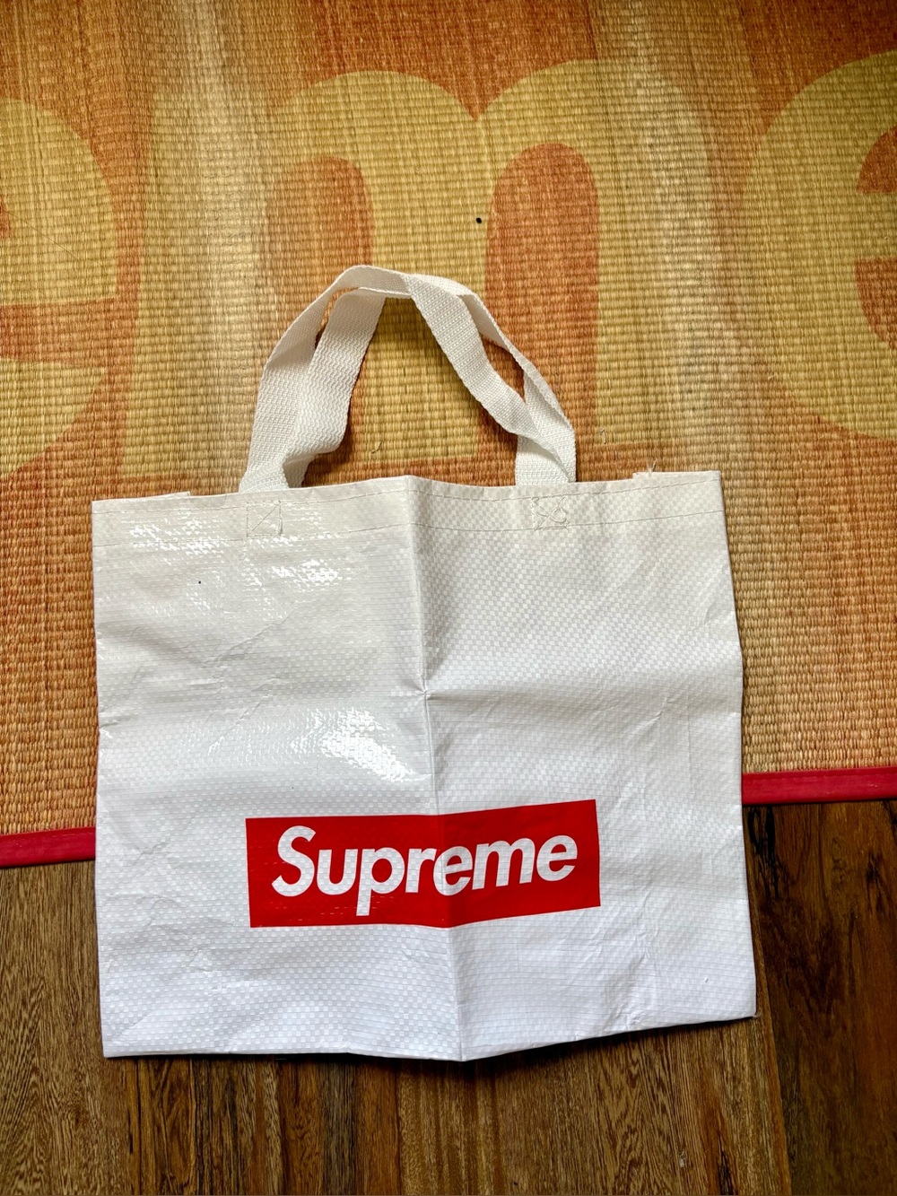 Supreme White Tote with Red Logo Supreme Small Reusable Shopping Bag 14x12